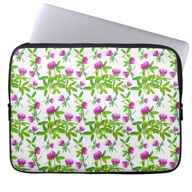 Red Clovers on White Laptop Sleeve (Front)