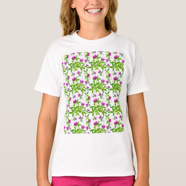 Red Clovers with Green Leaves T-Shirt (Front)