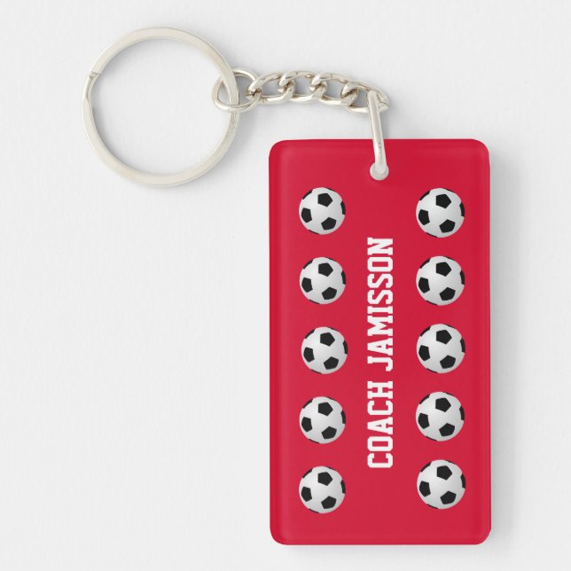 Red, Coach or Player, Name, Soccer Ball Key Ring (Front)