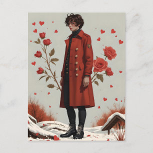 Red Coat in the Snow Valentine Holiday Postcard