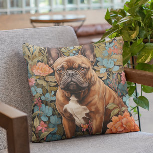Red Coated French Bulldog Frenchie in a Garden Cushion