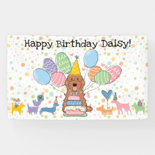 Red Cockapoo Cavapoo Dog Birthday Party Banner