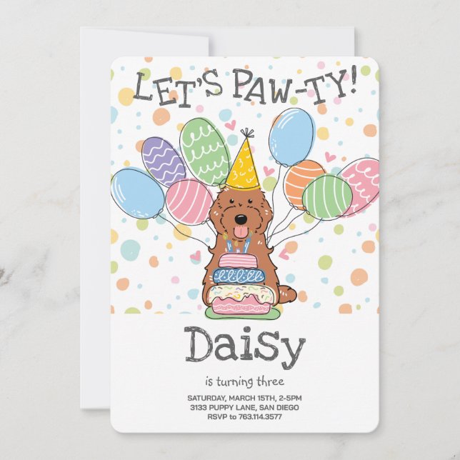 Red Cockapoo Cavapoo Dog Birthday Party Invitation (Front)