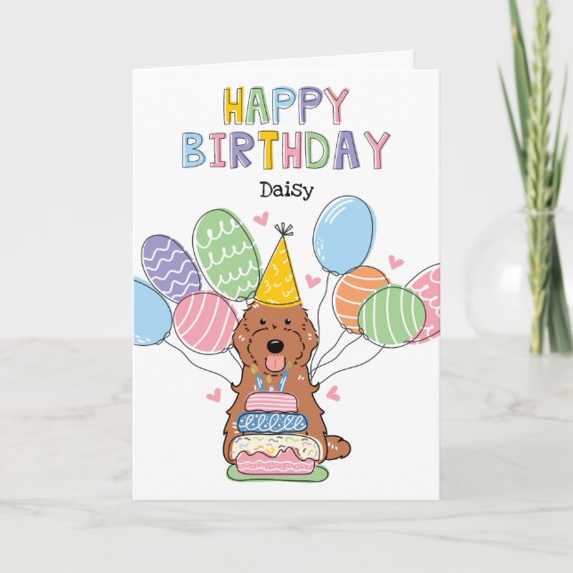 Red Cockapoo Cavapoo Dog Happy Birthday Card (Front)