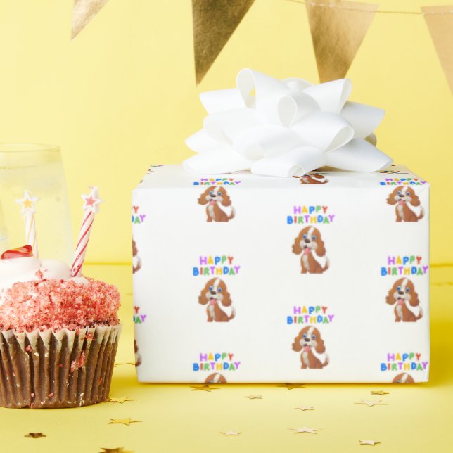 Red Cocker Spaniel Birthday Wrapping Paper (Birthday Party)