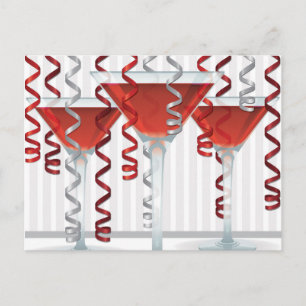 Red cocktail and ribbon postcard