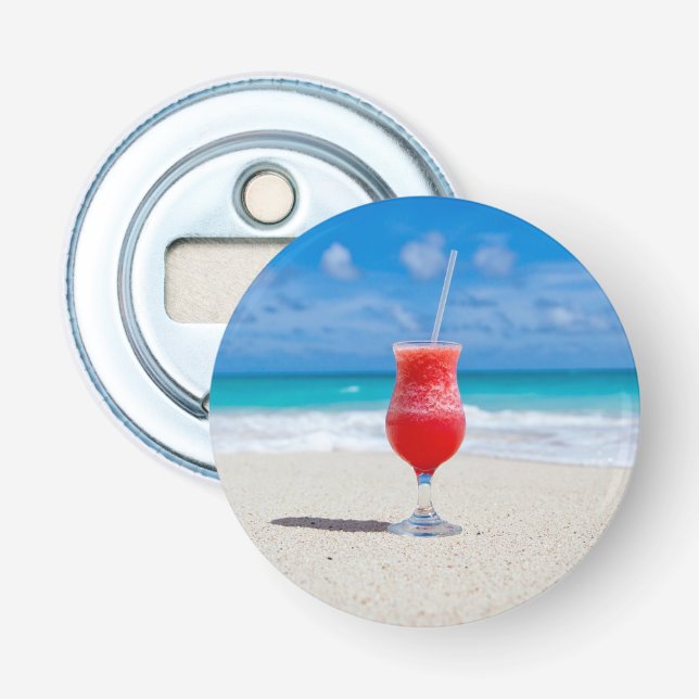 Red Cocktail by the Sea Photo Bottle Opener (Front)