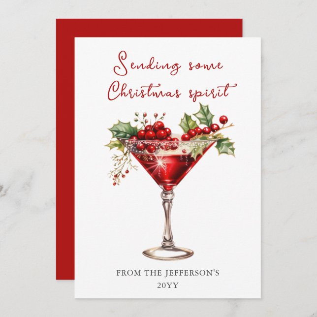 Red Cocktail Christmas Spirit  Holiday Card (Front/Back)