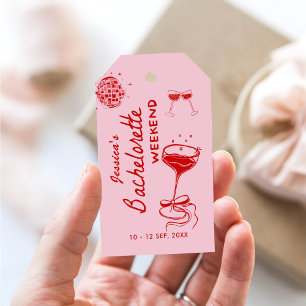Red Cocktails Disco Bachelorette Party Weekend Gift Tags