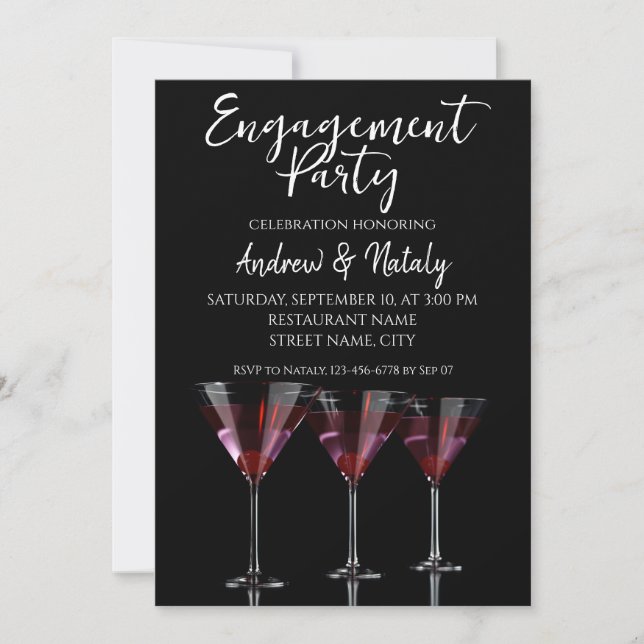 Red cocktails in martini glass with cherry invitation (Front)