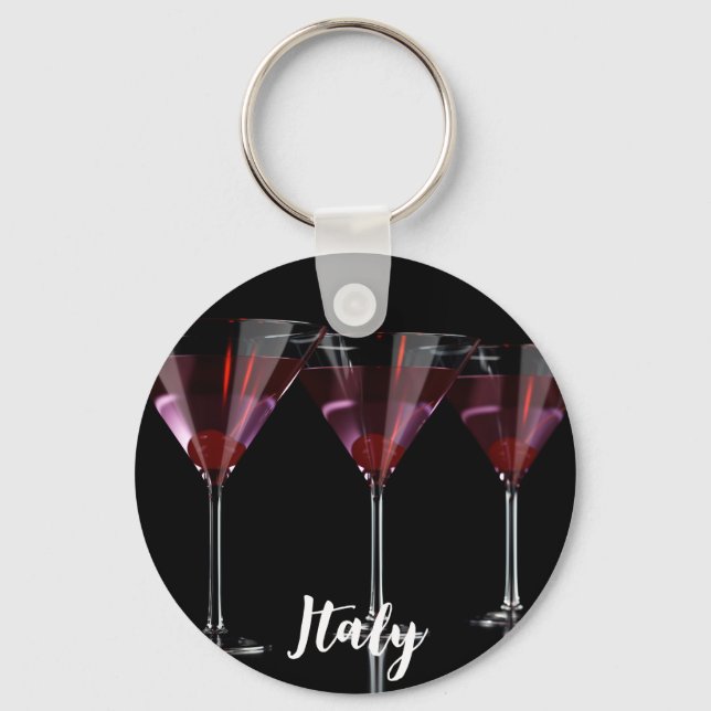 Red cocktails in martini glass with cherry key ring (Front)