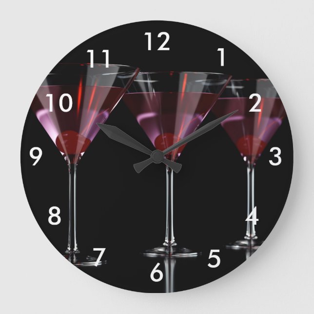 Red cocktails in martini glass with cherry large clock (Front)