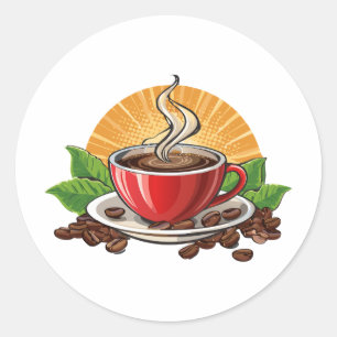 Red coffee cup classic round sticker