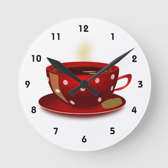 Red Coffee Cup Kitchen Clock (Front)