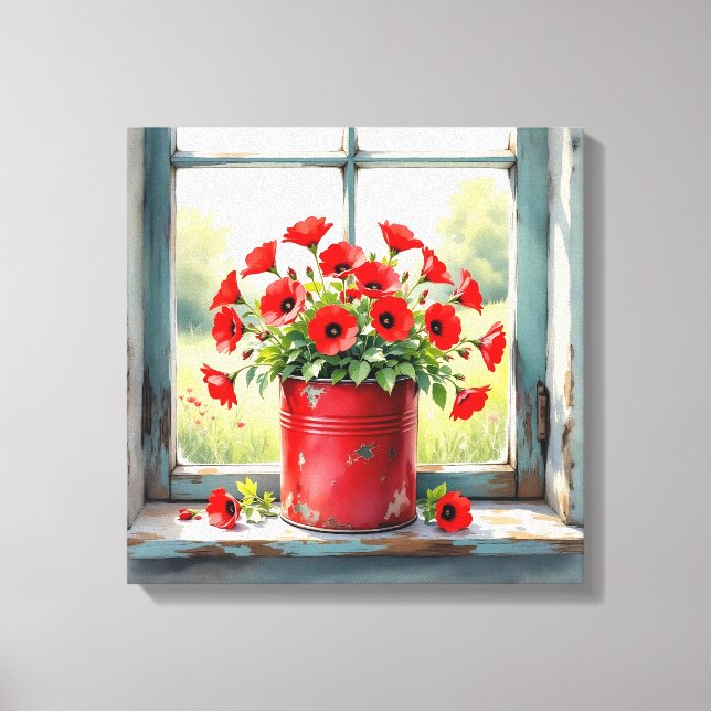 Red Coffee Tin of Red Poppies Canvas Print (Front)