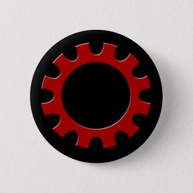 Red Cog Button! 6 Cm Round Badge (Front)
