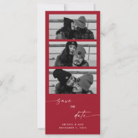 Red Collage B/W Photo Long Wedding Save the Date