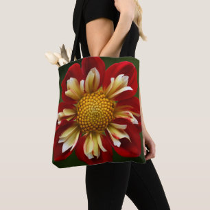 Red Collarette Dahlia Floral Tote Bag
