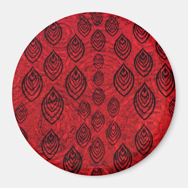 Red color rain / water drops shapes pattern magnet (Front)