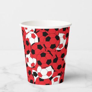 Red Colored Soccer Balls Paper Cups