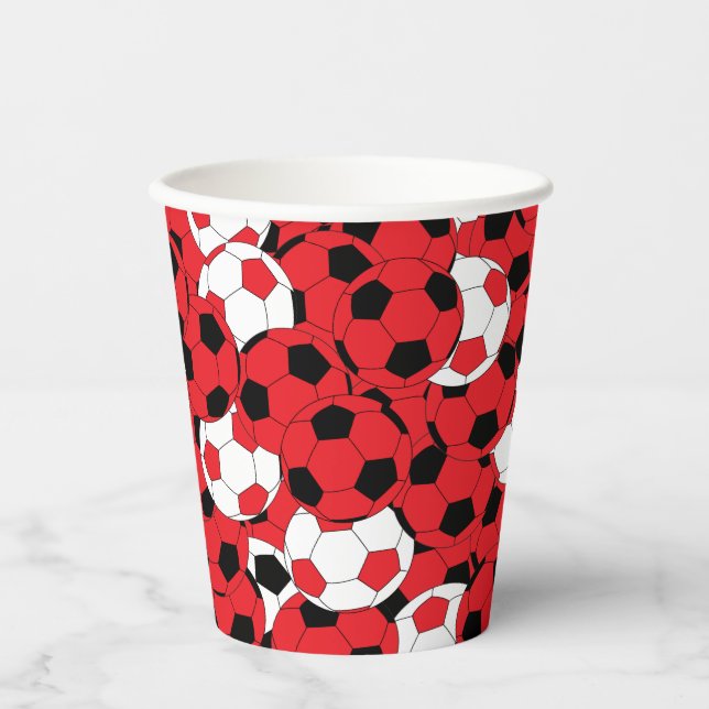 Red Colored Soccer Balls Paper Cups (Front)