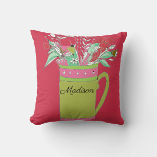Red Colorful Flowers In A Mug Original Design Cushion