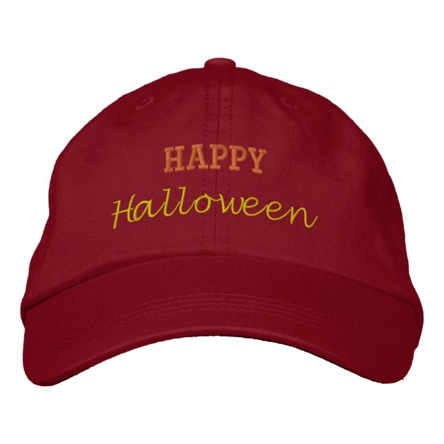 Red Colour  Adjustable Happy Halloween day-Hat Embroidered Hat (Front)