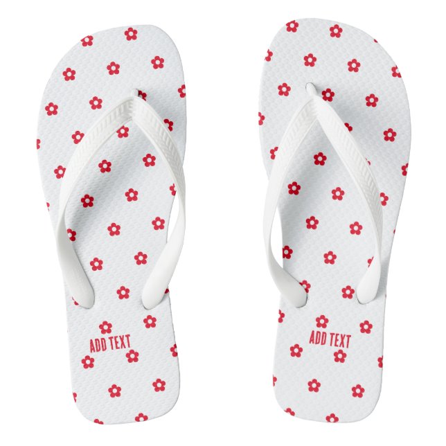 Red Colour Flower Printed Add Text Stylish-Sandals Jandals (Footbed)
