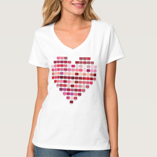 Red Colour Palette, heart shaped red swatches T-Shirt (Front)