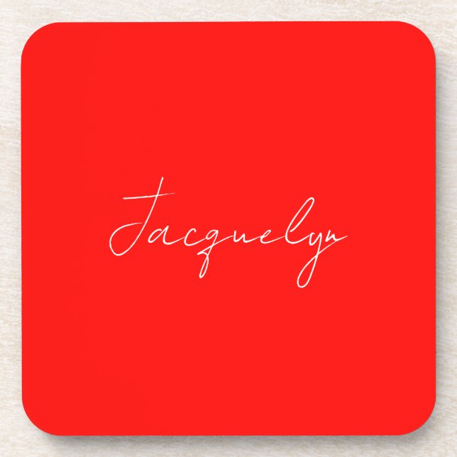 Red Colour Plain Elegant Modern Minimalist Name Coaster (Front)