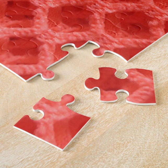 Red Coloured Crochet Fabric Look Jigsaw Puzzle (Side)