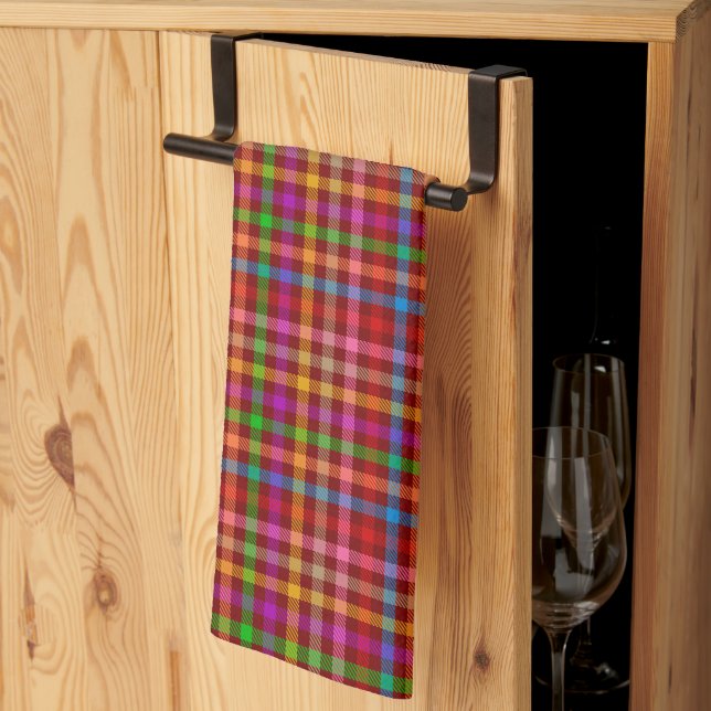 Red Colourful Gingham Plaid Pattern  Tea Towel (Thirds Fold)