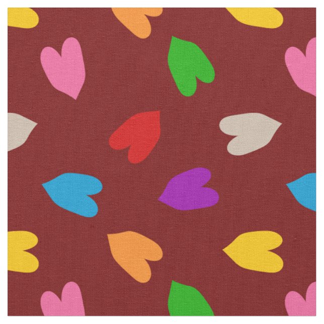 Red Colourful Love Hearts Pattern  Fabric (Close Up)