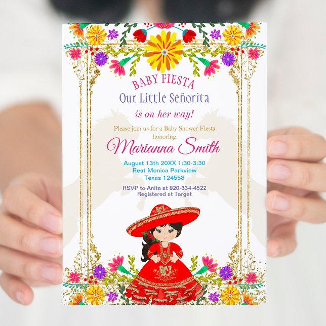 Red Colourful Mexican Floral Fiesta Baby Shower  Invitation (Creator Uploaded)