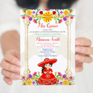 Red Colourful Mexican Floral Quinceañera   Invitat Invitation