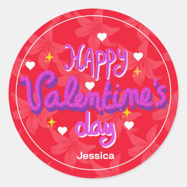 Red colourful modern valentine's day love bff classic round sticker (Front)