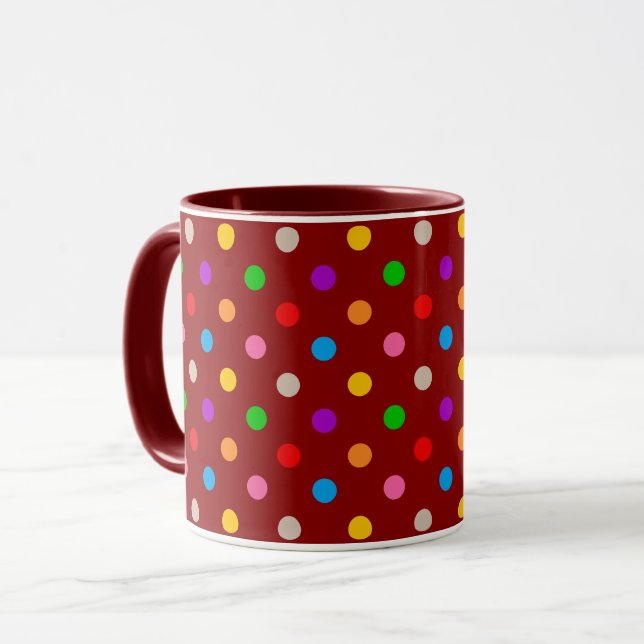 Red Colourful Rainbow Polka Dots Design  Mug (Front Left)