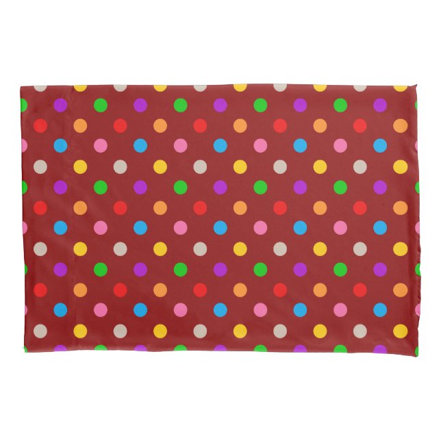 Red Colourful Rainbow Polka Dots Design  Pillowcase (Front)