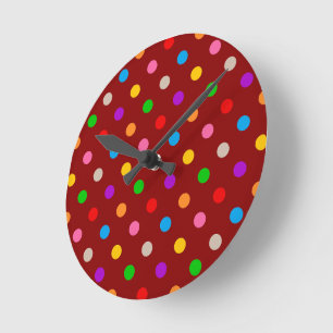 Red Colourful Rainbow Polka Dots Design Round Clock
