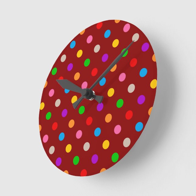 Red Colourful Rainbow Polka Dots Design  Round Clock (Angle)