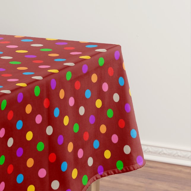 Red Colourful Rainbow Polka Dots Design  Tablecloth (In Situ)