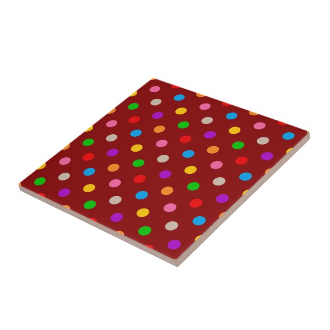 Red Colourful Rainbow Polka Dots Design  Tile (Side)