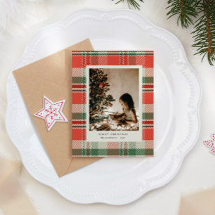 Red Colours Plaid Minimalist Photo Holiday Card