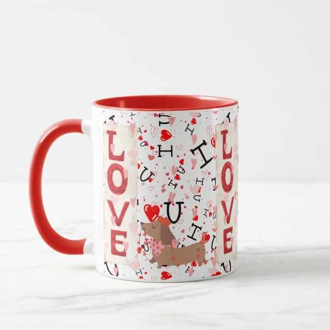 Red Combo Mug Valentine Love Dog Design (Left)