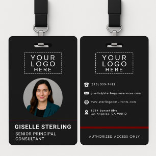 Red Company Name Tag Custom Photo ID Logo  Badge