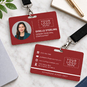 Red Company Photo ID Logo Name Tag Custom Badge