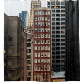 RED CONCRETE HIGH-RISE BUILDING SHOWER CURTAIN