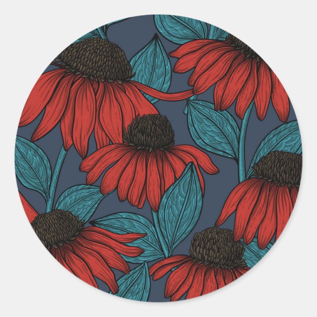 Red coneflowers classic round sticker (Front)