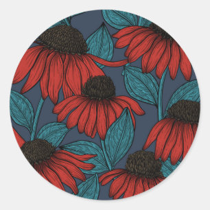 Red coneflowers classic round sticker