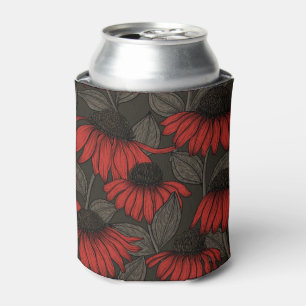 Red coneflowers on brown can cooler